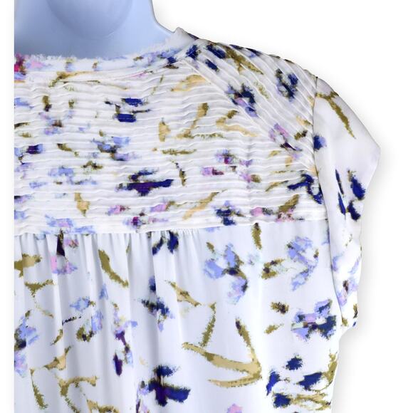 Daniel Rainn Bernal White Purple Floral Split Neck Blouse M - Picture 8 of 10